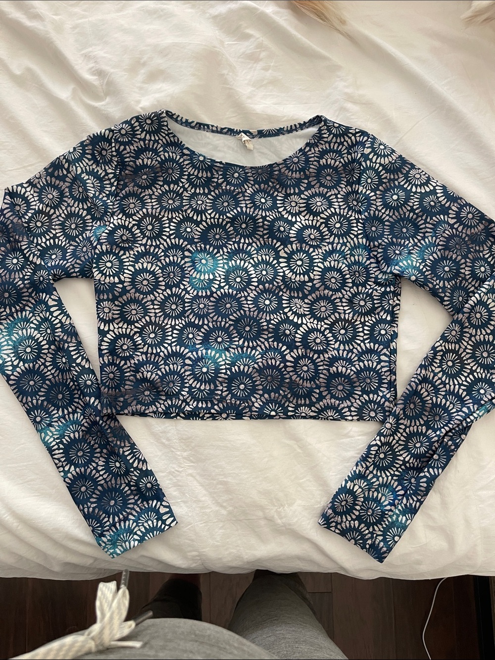 Navy and White Floral Medallion Long-Sleeve Rashguard from Jack’s Surfboards